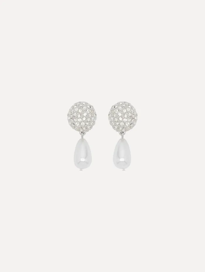 Women Earrings Oscar De La Renta Crystal and Pearl Drop ClipOn Earrings Crystal