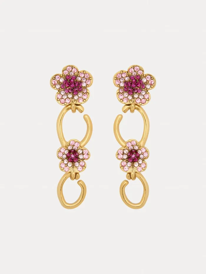 Women Earrings Oscar De La Renta Crystal Flower O Drop Earrings Rose