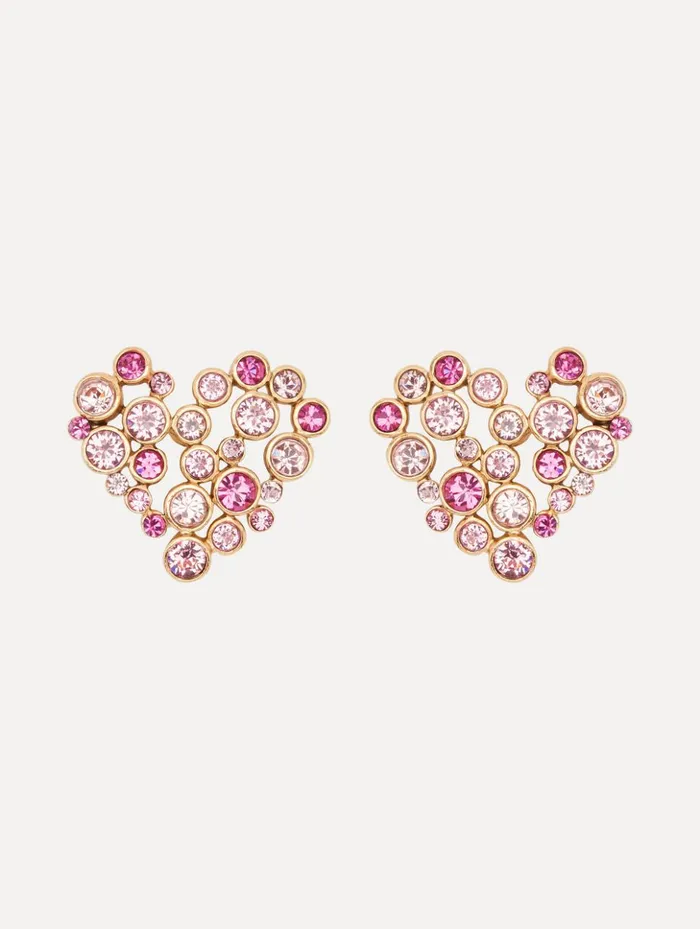 Women Earrings Oscar De La Renta Crystal Heart ClipOn Earrings Rose Gold Multi