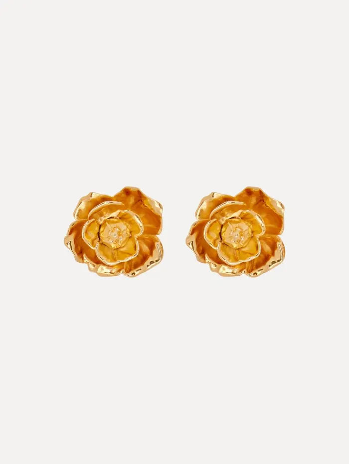 Women Earrings Oscar De La Renta Gardenia Stud ClipOn Earrings Gold