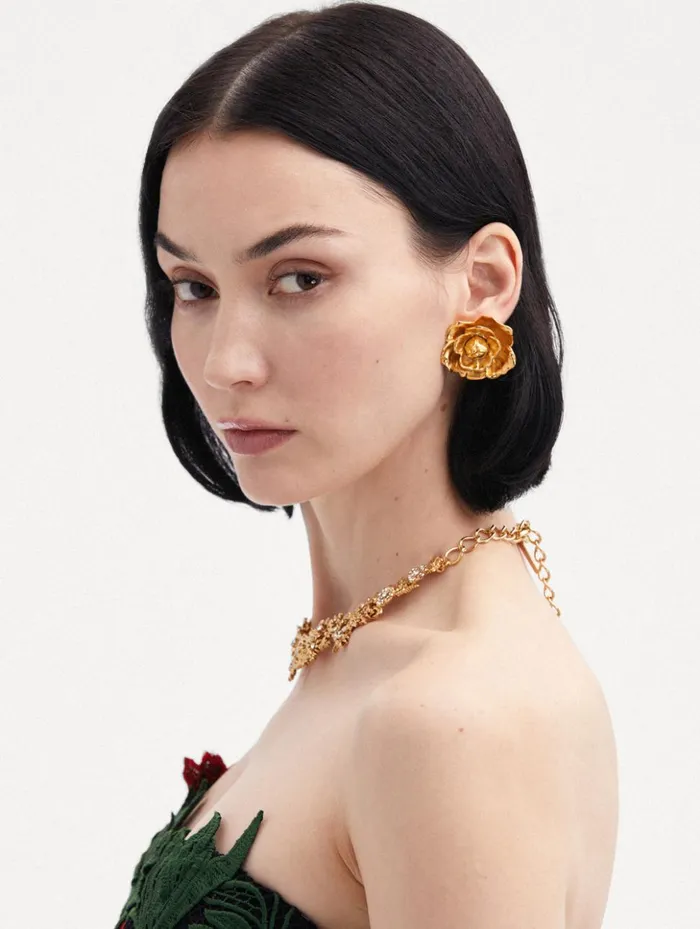 Women Earrings Oscar De La Renta Gardenia Stud ClipOn Earrings Gold