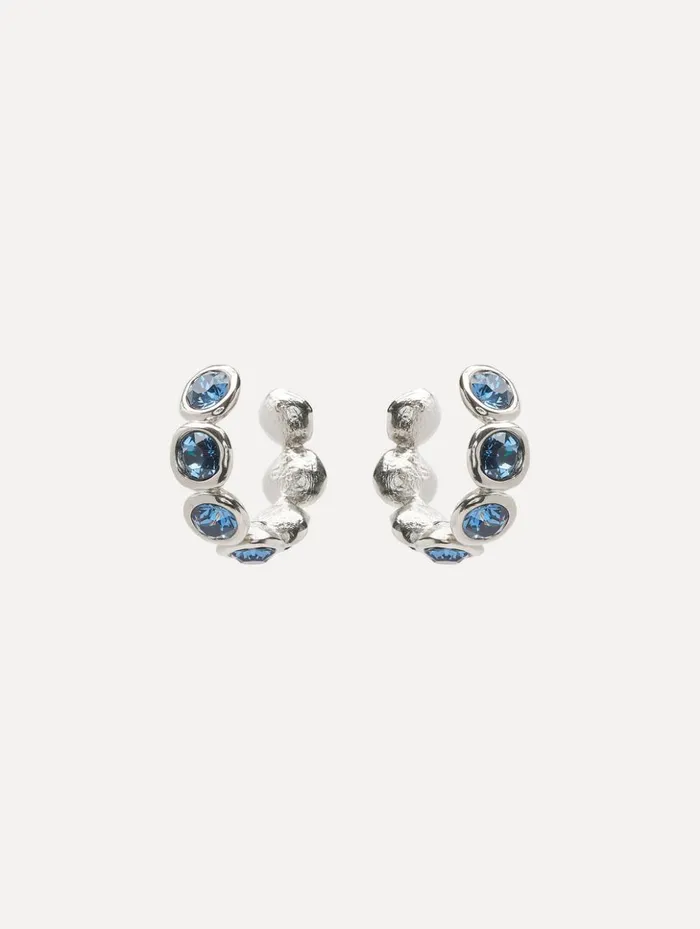 Women Earrings Oscar De La Renta Round Stone Hoop Earrings Denim Blue