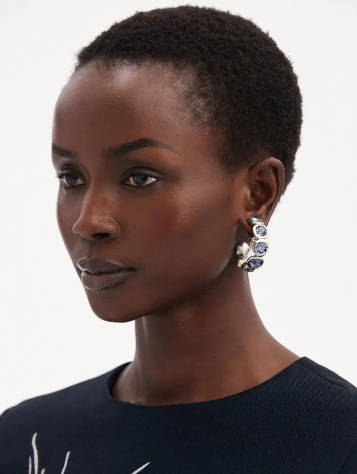 Women Earrings Oscar De La Renta Round Stone Hoop Earrings Denim Blue
