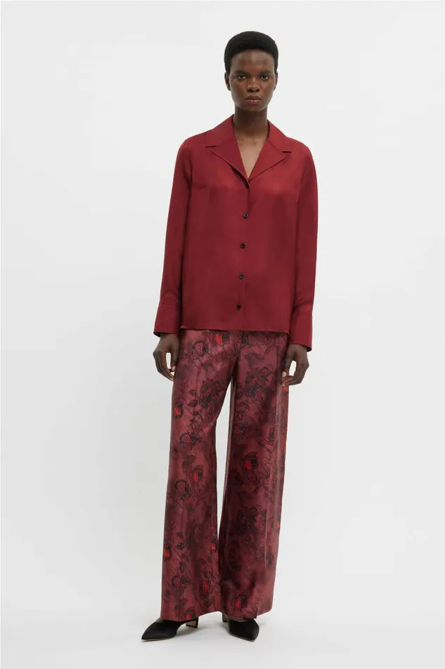 Women Emilia Wickstead Heqet Trousers In Red Roses On Marble Silk Twill Trousers
