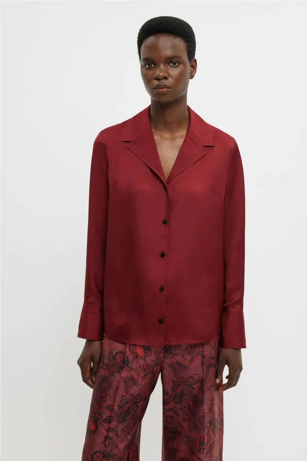 Women Emilia Wickstead Heqet Trousers In Red Roses On Marble Silk Twill Trousers