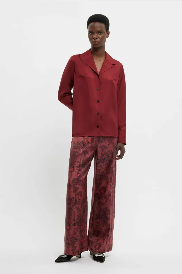 Women Emilia Wickstead Heqet Trousers In Red Roses On Marble Silk Twill Trousers
