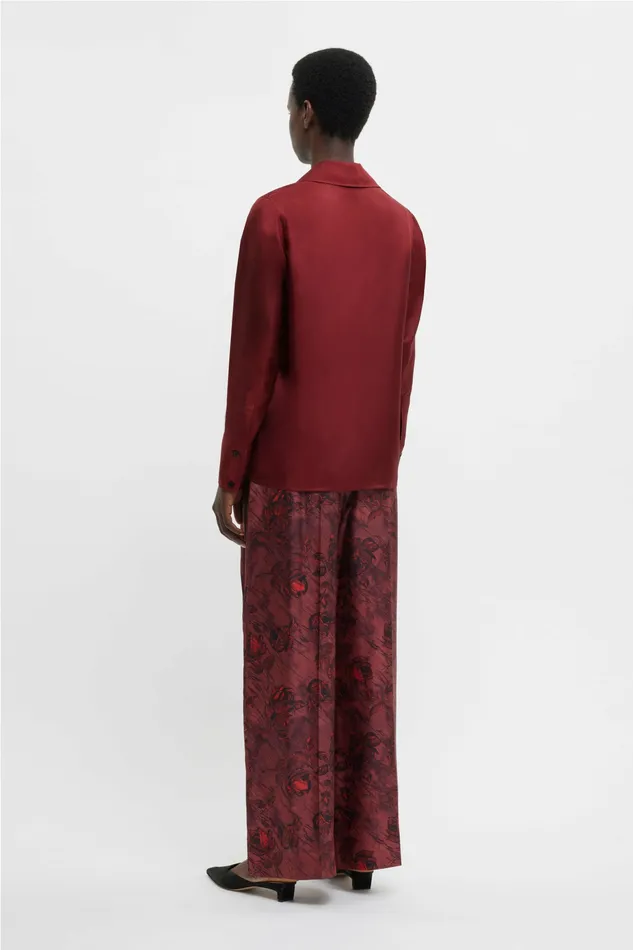 Women Emilia Wickstead Heqet Trousers In Red Roses On Marble Silk Twill Trousers