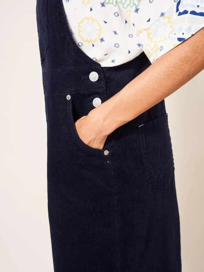 Women Emmie Organic Cord Midi Pinafore Dark Navy White Stuff Dresses