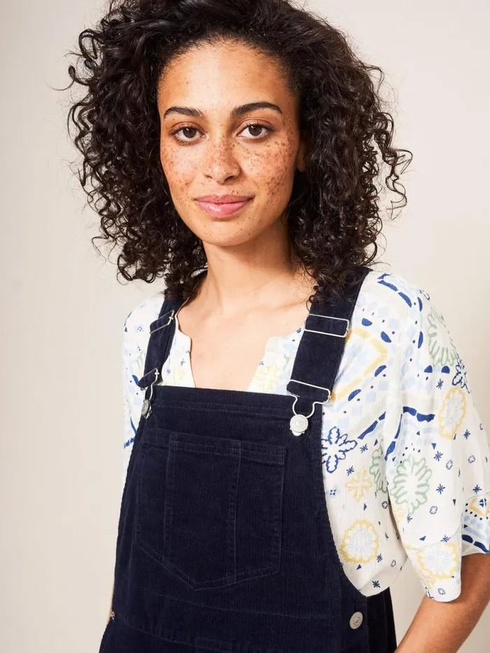 Women Emmie Organic Cord Midi Pinafore Dark Navy White Stuff Dresses