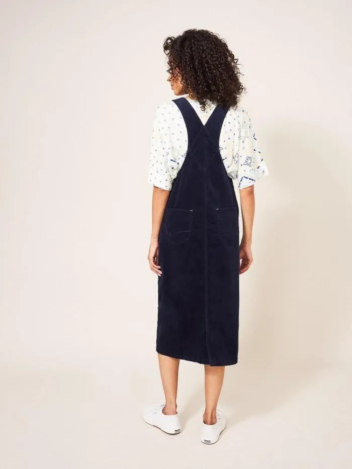 Women Emmie Organic Cord Midi Pinafore Dark Navy White Stuff Dresses