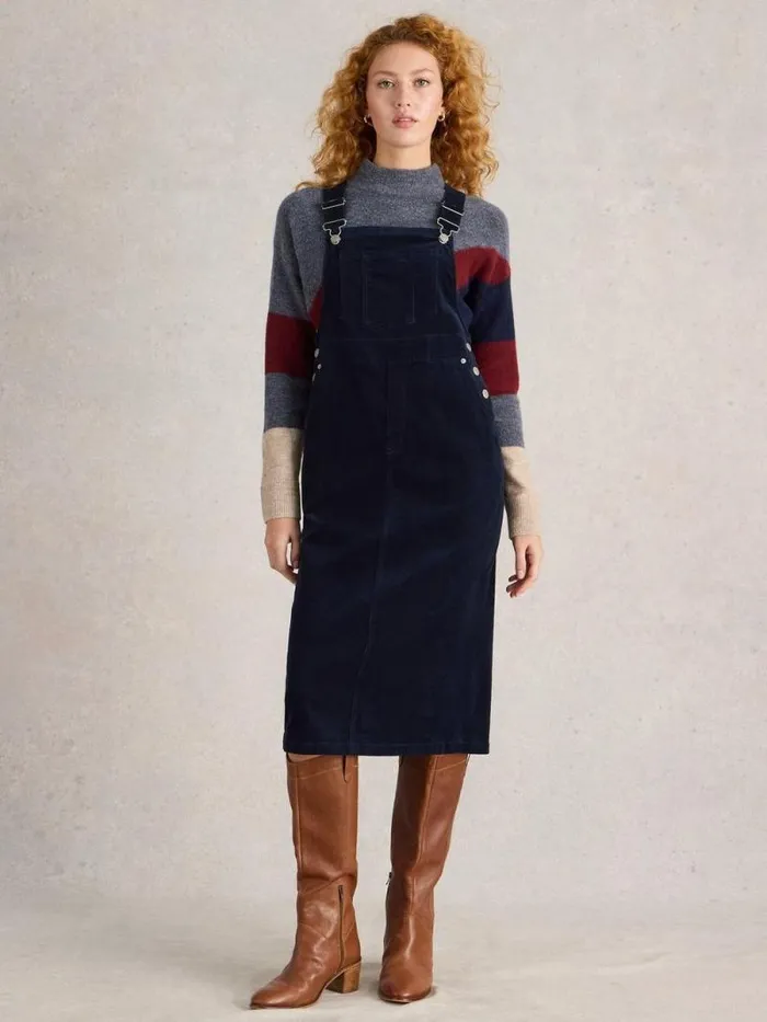 Women Emmie Organic Cord Pinafore Dark Navy White Stuff Dresses