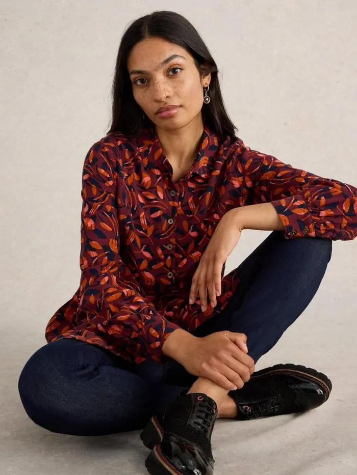 Women Farley Tunic Plum Purple Print White Stuff Shirts and Blouses