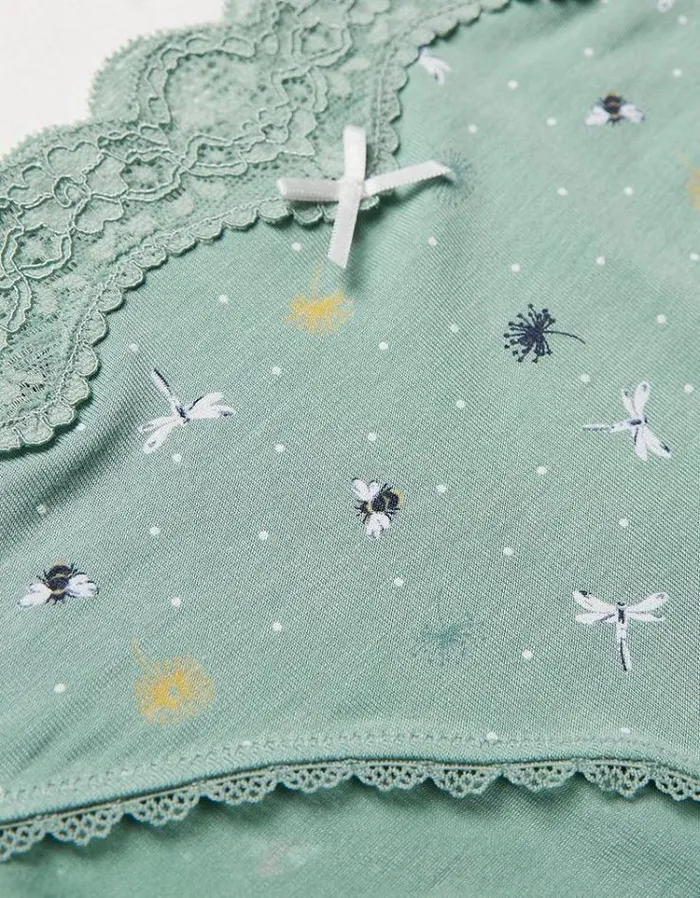 Women FatFace Buy 2 Get 1 Free Underwear Ditsy Bee Mini Knickers Green Haze