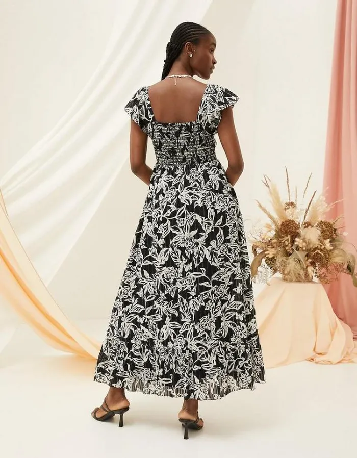 Women FatFace Copper and Black FatFace All Dressed Up Dahlia Botanical Midi Dress Black