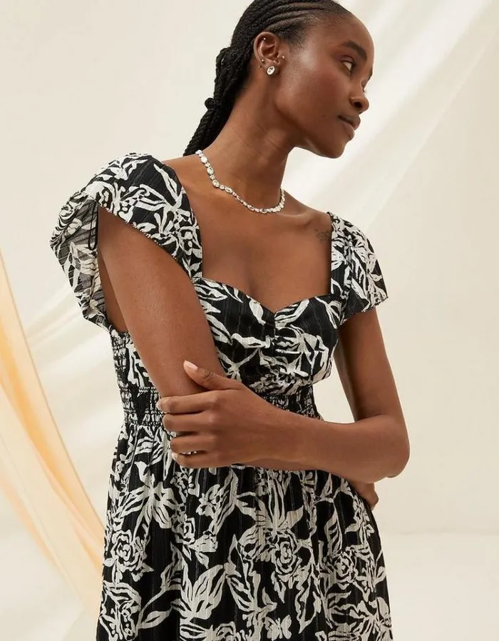 Women FatFace Copper and Black FatFace All Dressed Up Dahlia Botanical Midi Dress Black