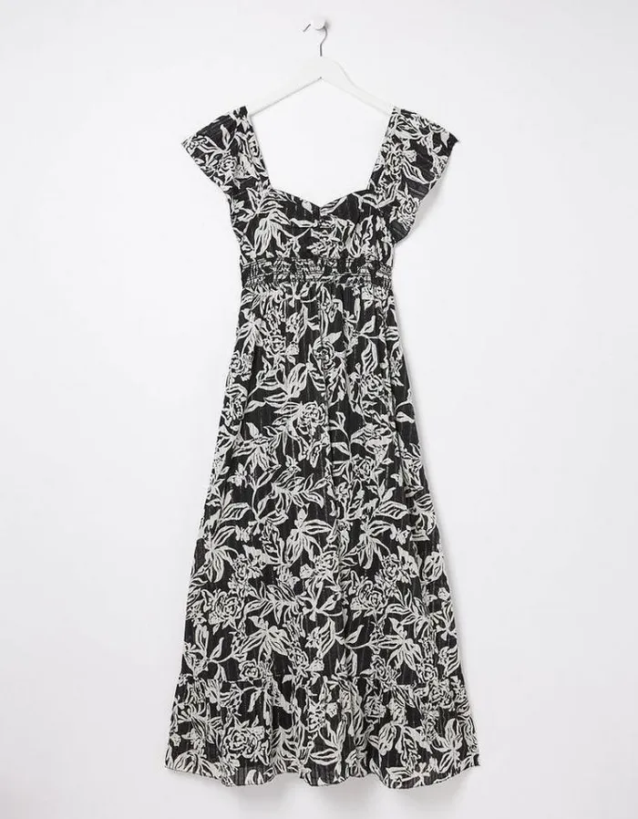 Women FatFace Copper and Black FatFace All Dressed Up Dahlia Botanical Midi Dress Black