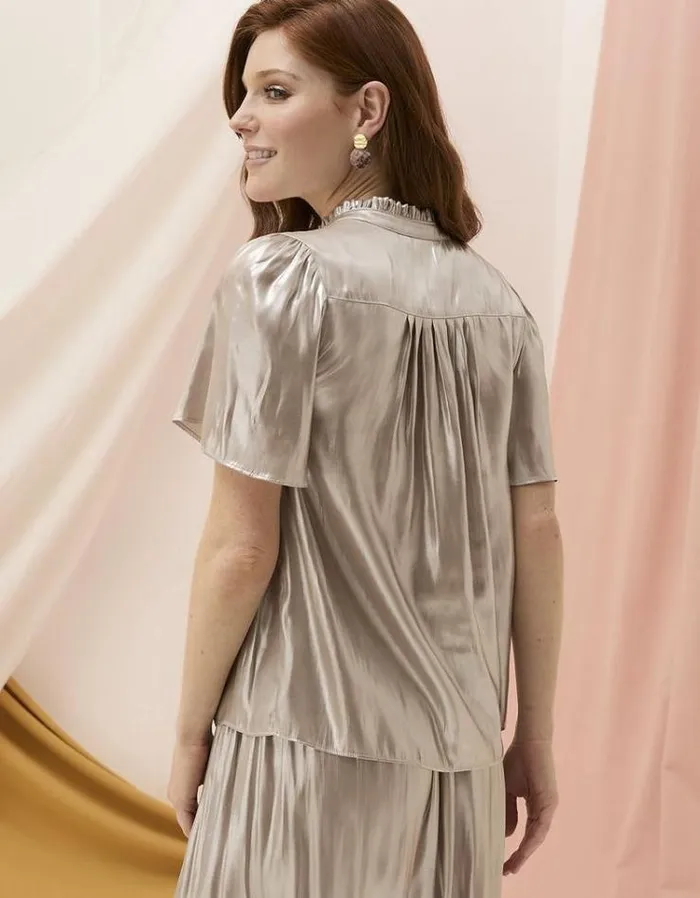 Women FatFace Copper and Black FatFace All Dressed Up Elda Metallic Blouse Light Silver