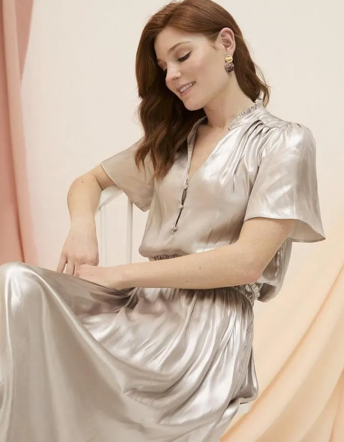 Women FatFace Copper and Black FatFace All Dressed Up Elda Metallic Blouse Light Silver