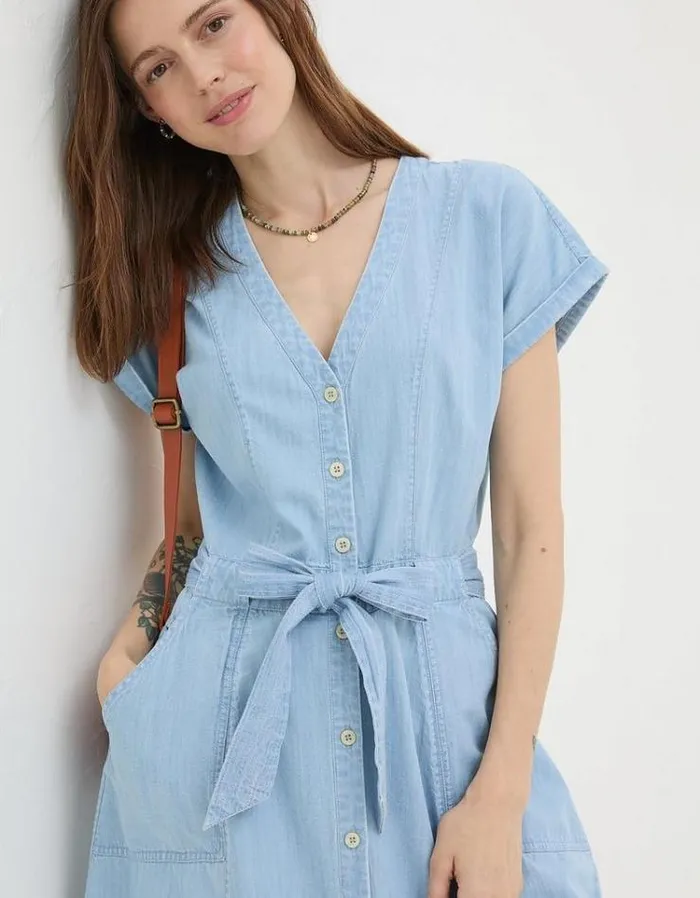 Women FatFace Festival Collection Odette Denim Midi Dress Chambray Blue