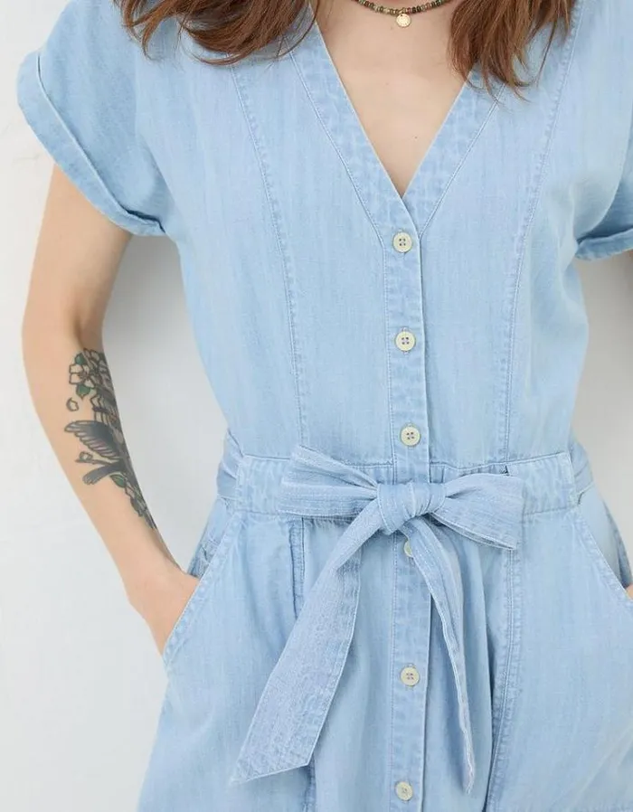 Women FatFace Festival Collection Odette Denim Midi Dress Chambray Blue