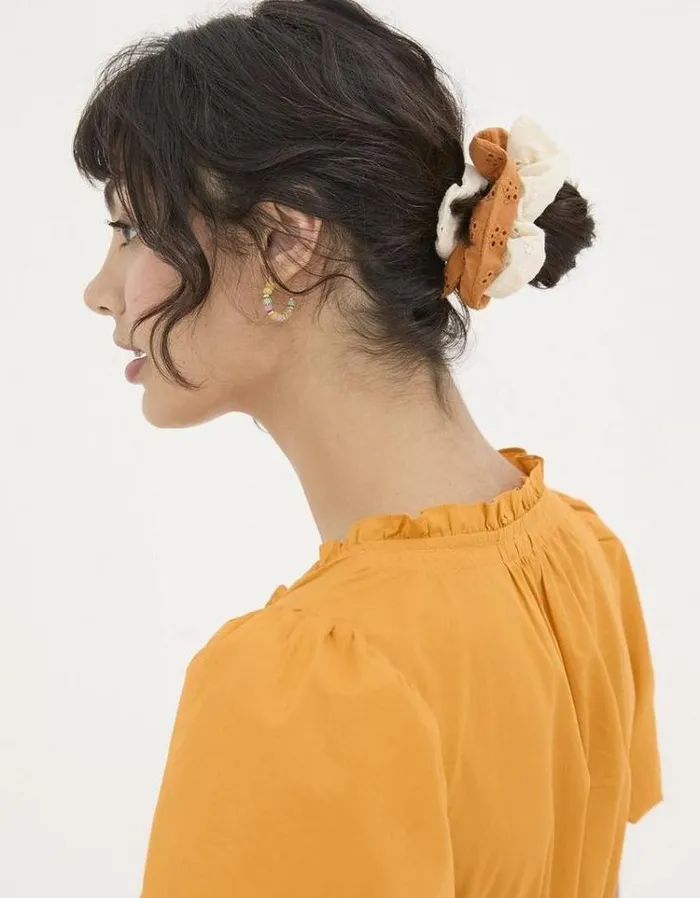 Women FatFace Hair Accessories 2 Pack Broderie Scrunchies Multi