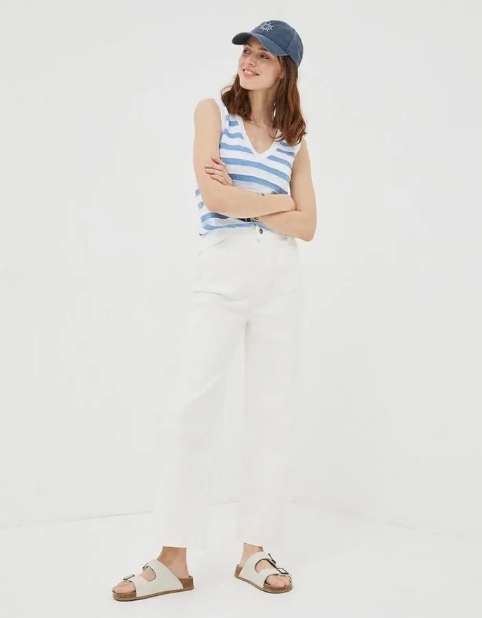Women FatFace Jeans and Dungarees Keswick Wide Leg Crop Jeans White