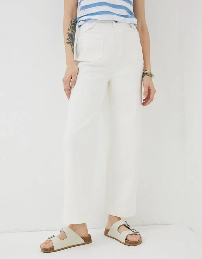 Women FatFace Jeans and Dungarees Keswick Wide Leg Crop Jeans White