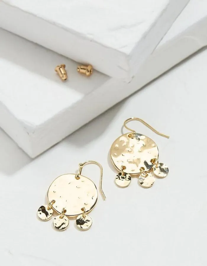Women FatFace Jewelry Hammered Charm Earrings Gold