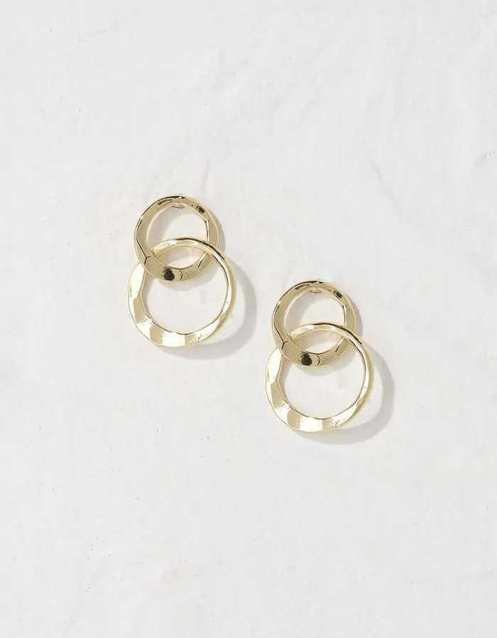 Women FatFace Jewelry Link Disc Earrings Gold