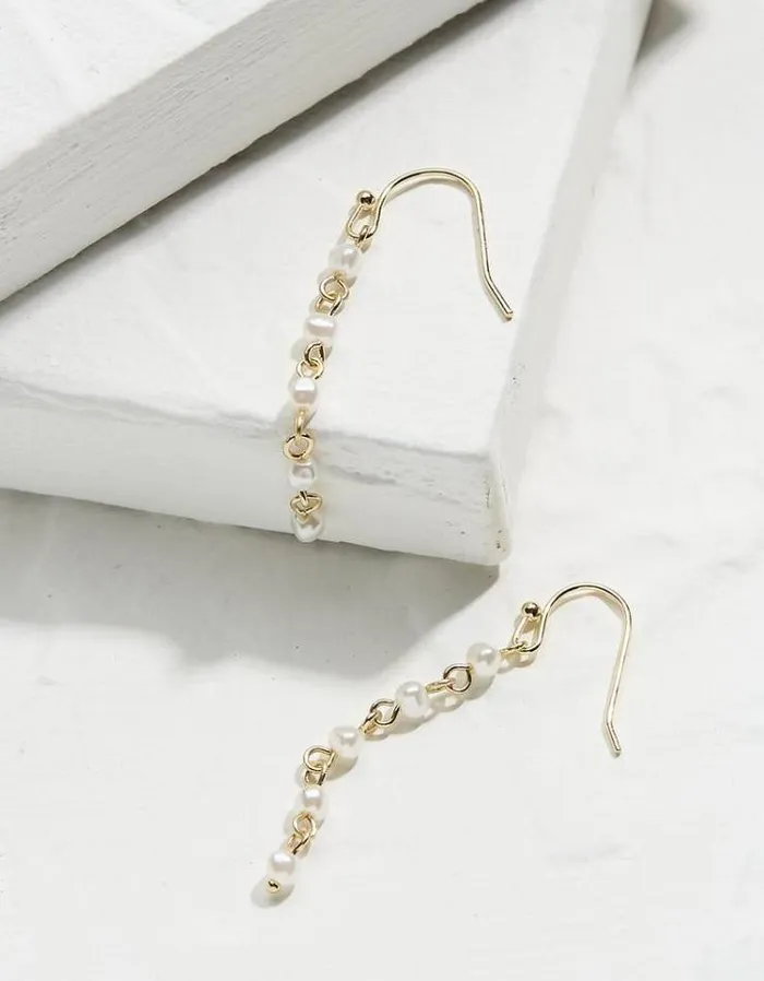 Women FatFace Jewelry Pearl Chain Earrings Gold