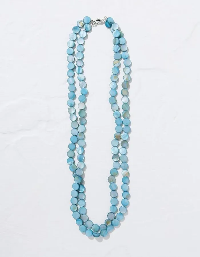 Women FatFace Jewelry Round Shell Layered Necklace Turquoise Blue