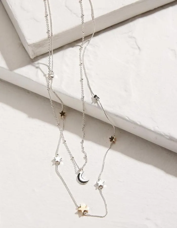 Women FatFace Jewelry Star Layered Necklace Silver