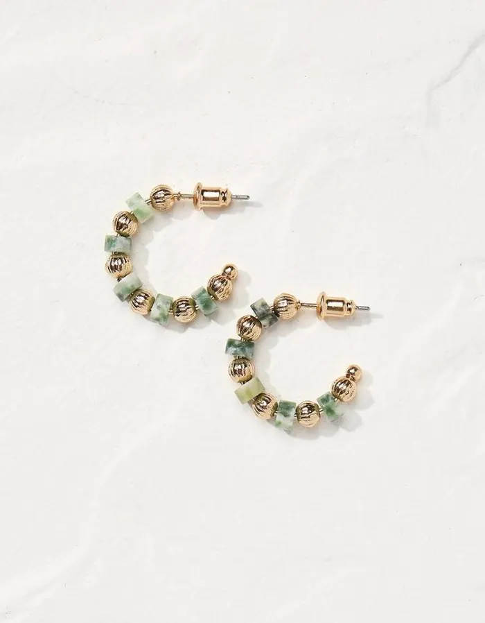 Women FatFace Jewelry Stone Hoop Earrings Green