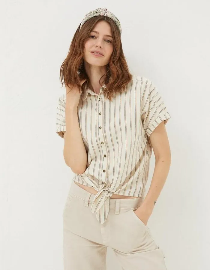 Women FatFace Linen Edit Cali Linen Blend Shirt Ivory