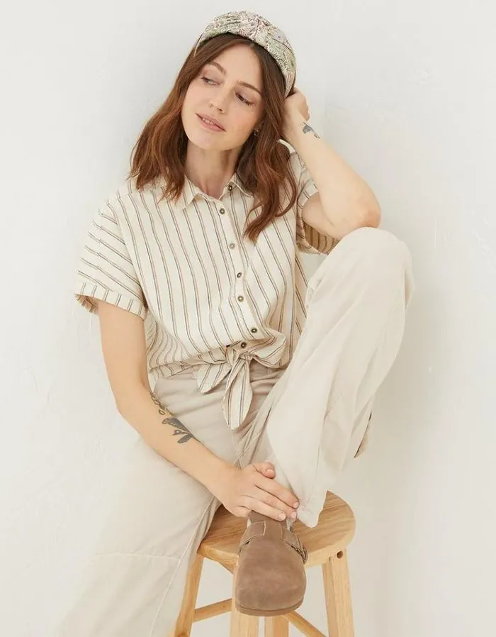 Women FatFace Linen Edit Cali Linen Blend Shirt Ivory
