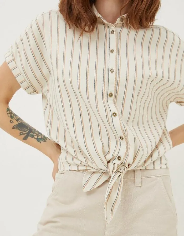 Women FatFace Linen Edit Cali Linen Blend Shirt Ivory
