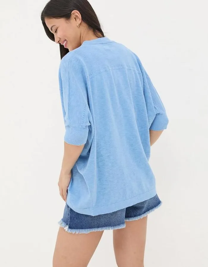 Women FatFace Linen Edit Iris Cocoon Edge Cardigan Chambray Blue