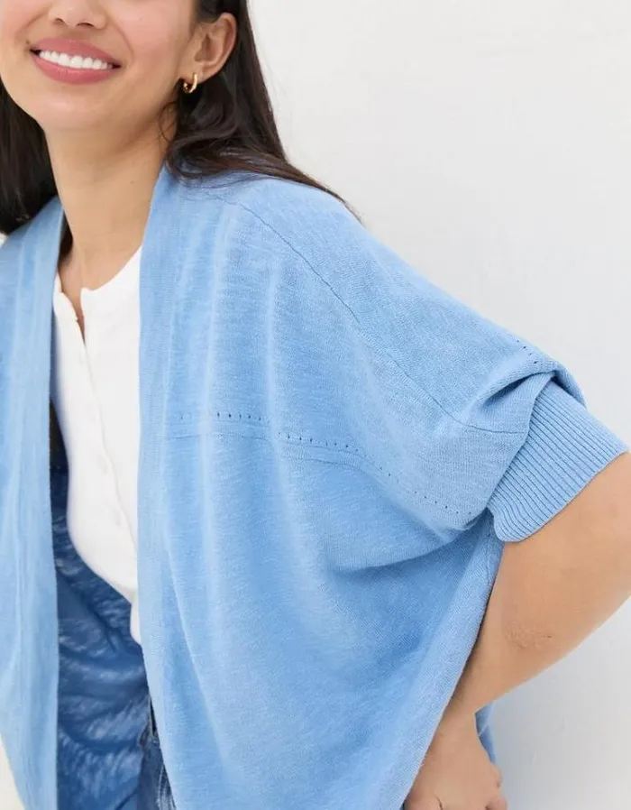 Women FatFace Linen Edit Iris Cocoon Edge Cardigan Chambray Blue