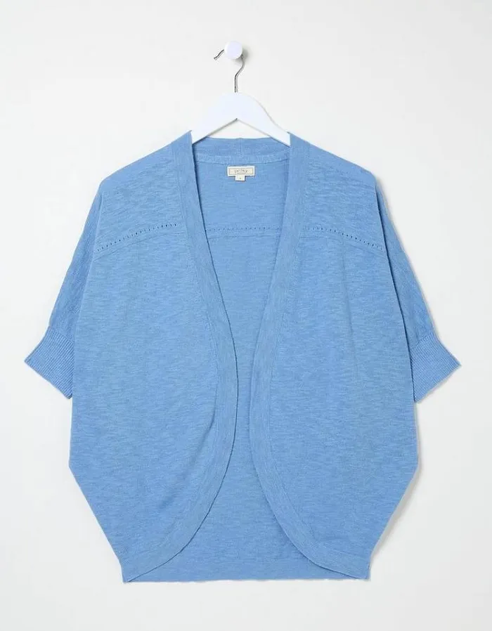 Women FatFace Linen Edit Iris Cocoon Edge Cardigan Chambray Blue