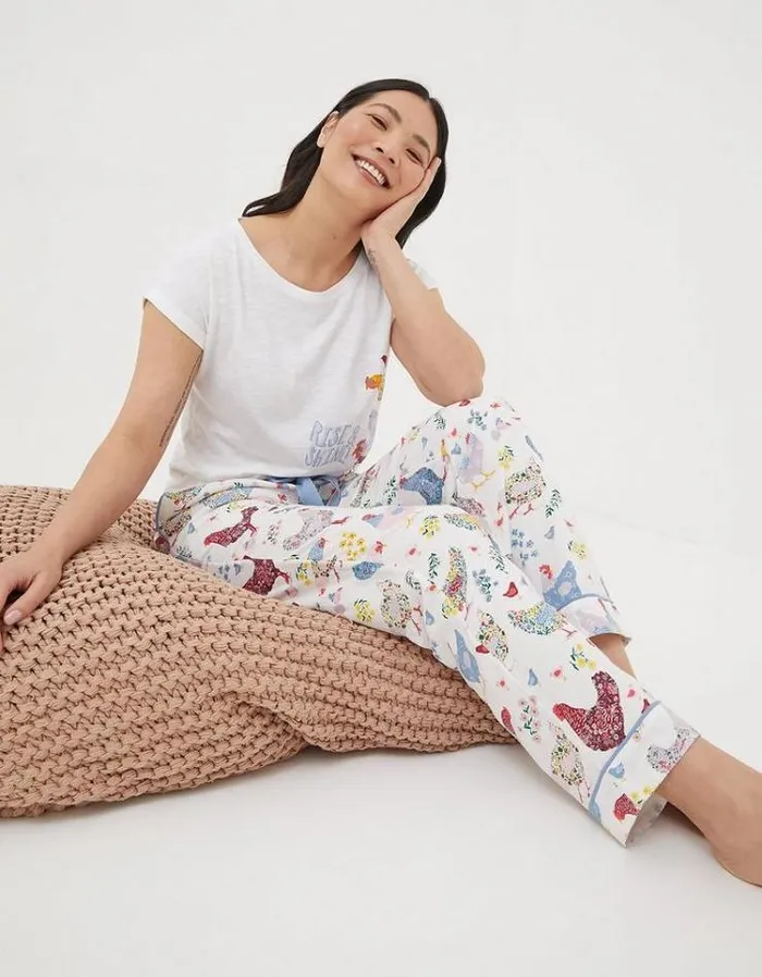 Women FatFace Nightwear and Pajamas Hetti Hen Lounge Pants Ivory