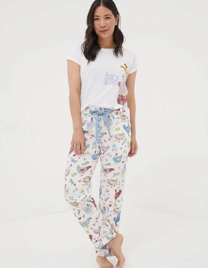 Women FatFace Nightwear and Pajamas Hetti Hen Lounge Pants Ivory