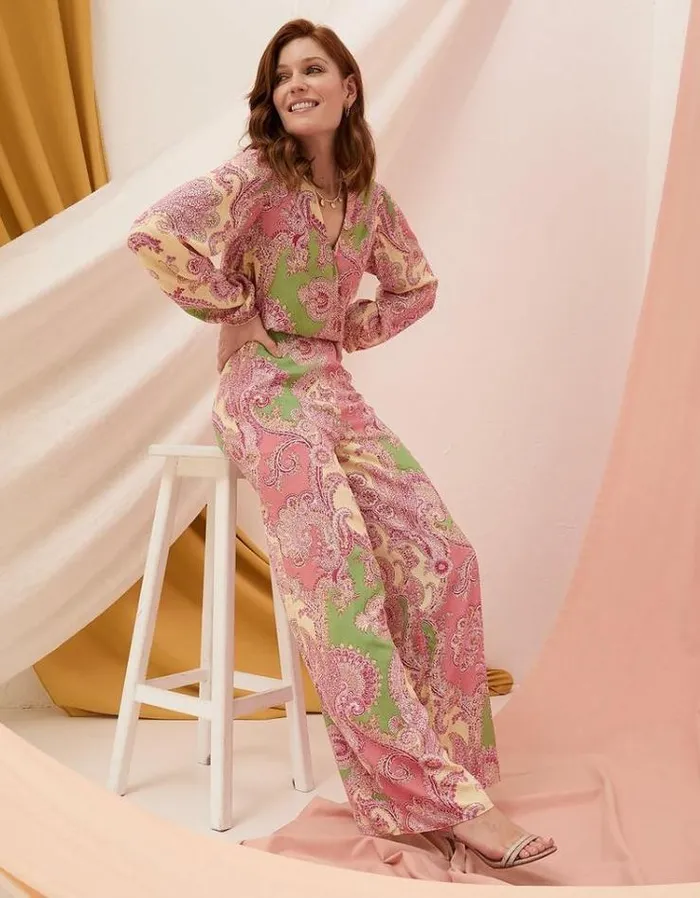 Women FatFace Pants and Leggings Cecily Paisley Wide Leg Pants Multi