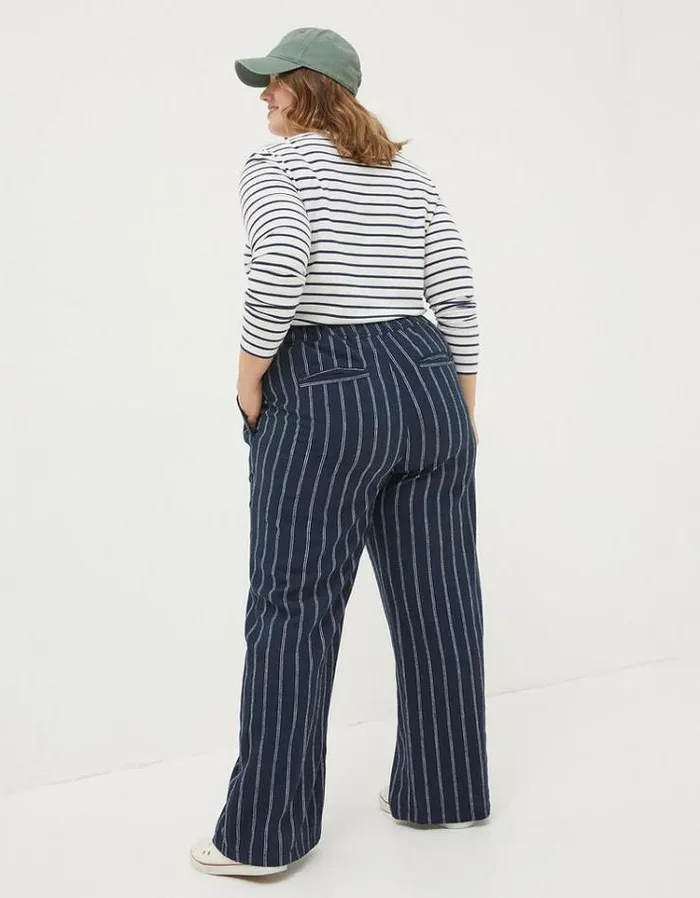Women FatFace Pants and Leggings Iva Stripe Linen Blend Pants Navy