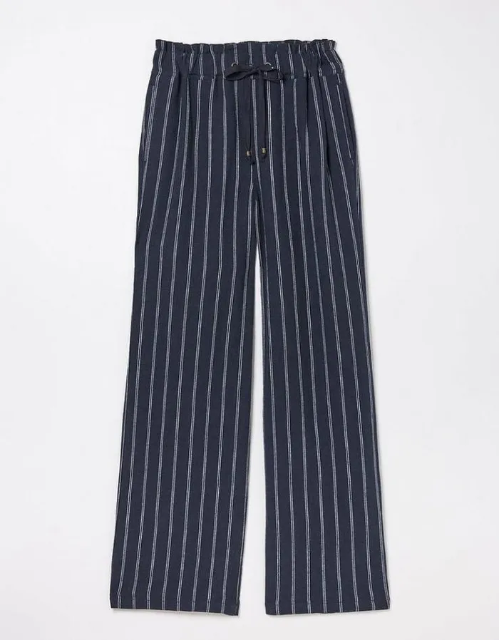 Women FatFace Pants and Leggings Iva Stripe Linen Blend Pants Navy