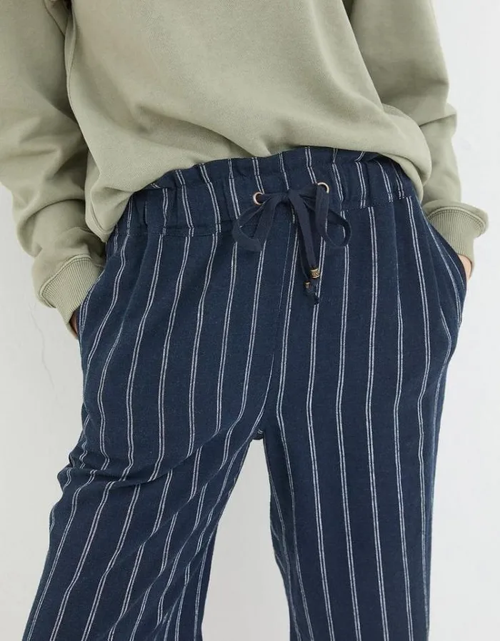 Women FatFace Pants and Leggings Iva Stripe Linen Blend Pants Navy