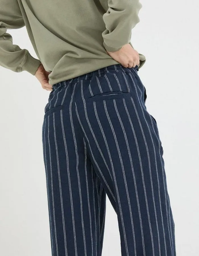 Women FatFace Pants and Leggings Iva Stripe Linen Blend Pants Navy