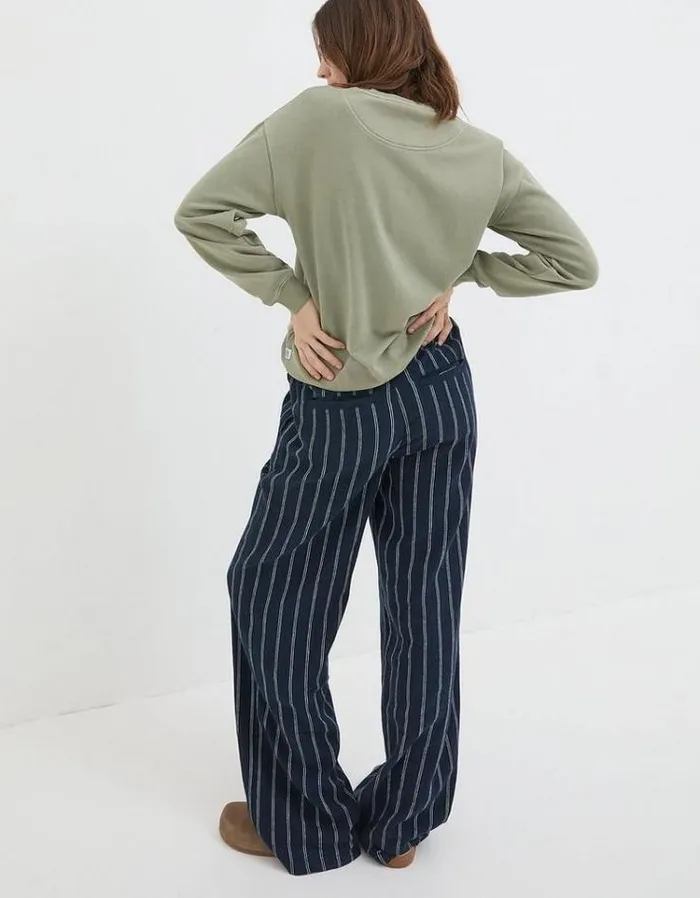 Women FatFace Pants and Leggings Iva Stripe Linen Blend Pants Navy