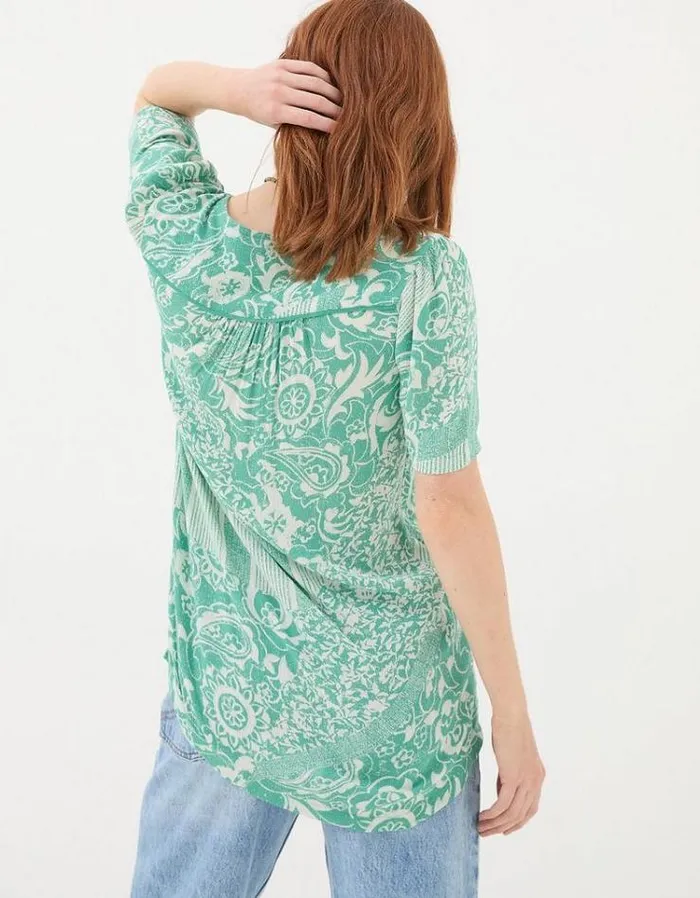 Women FatFace Shirts and Blouses Cassidy Patched Paisley Tunic Teal Blue