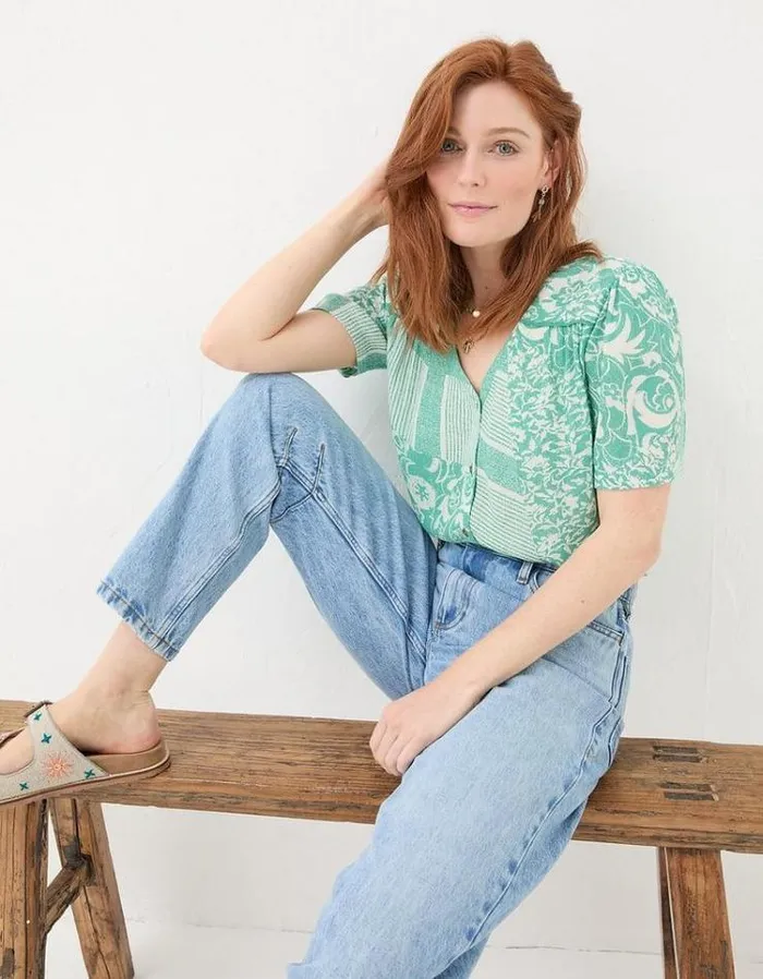 Women FatFace Shirts and Blouses Cassidy Patched Paisley Tunic Teal Blue