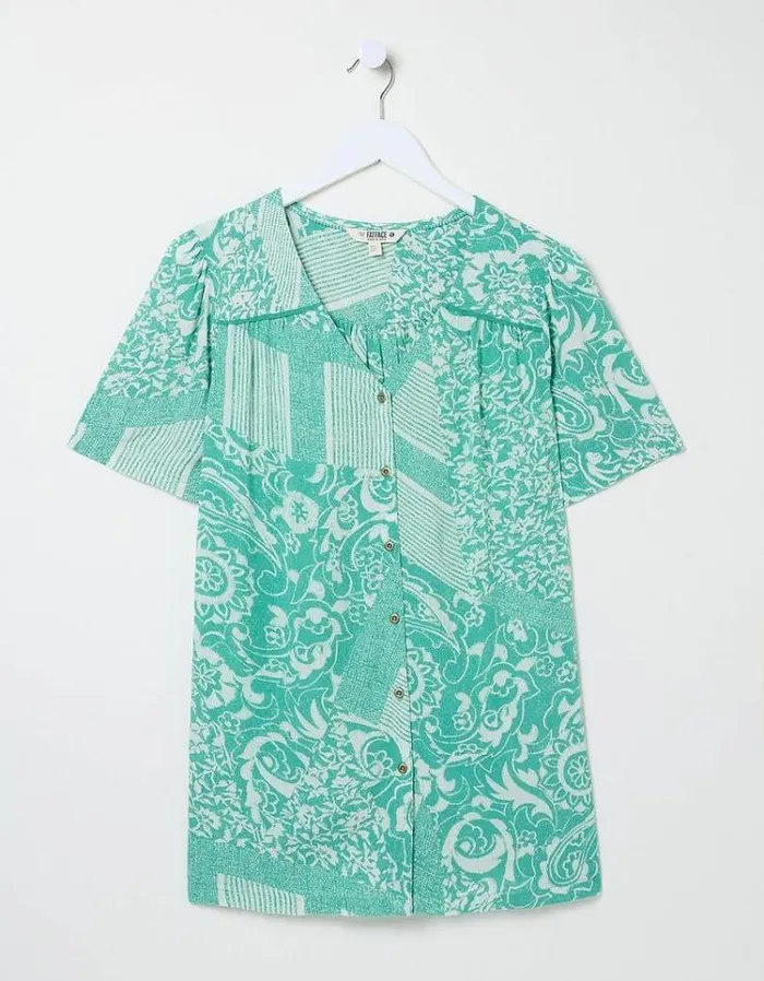 Women FatFace Shirts and Blouses Cassidy Patched Paisley Tunic Teal Blue